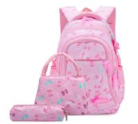 Nogkdyc Borsa per la scuola per le ragazze Studenti della scuola primaria per le ragazze Zaino con stampa rosa Set da 3 pezzi per le classi 2-6 Impermeabile di grande capacità(rosa,Un)