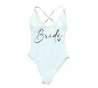 Nogkdyc Costume da Bagno Intero con Stampa Oro Team Bride Costume da Bagno d'Amore Sexy Costumi da Bagno Imbottiti da Donna Bikini Addio al Nubilato Nuoto Beach Wear(S/Bianco da Sposa e Nero)