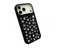 Nogkdyc Cover Lusso Nero Bling Strass per iPhone 17 Pro Max, Custodia Brillantini con Perla d'imitazione per iPhone 16 15 14 13 (nero,per iPhone 14)