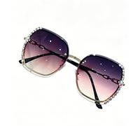 Nogkdyc Occhiali da Sole Oversized Donna con Strass Moda Lenti Sfumate Occhiali Grandi Dolce Cristallo Non Polarizzati Protezione UV400 (Viola/rosso,A)