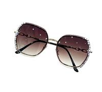 Nogkdyc Occhiali da Sole Oversized Donna con Strass Moda Lenti Sfumate Occhiali Grandi Dolce Cristallo Non Polarizzati Protezione UV400 (Marrone chiaro,A)