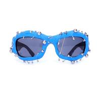 Nogkdyc Occhiali da sole punk da uomo e donna, Y2K, stile retrò, sportivi, con punte e borchie in metallo, stile gotico cyberpunk, lenti scure, accessorio per festival rave., Blu, A