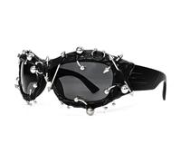 Nogkdyc Occhiali da sole punk da uomo e donna, Y2K, stile retrò, sportivi, con punte e borchie in metallo, stile gotico cyberpunk, lenti scure, accessorio per festival rave., Nero , A