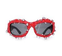 Nogkdyc Occhiali da sole punk da uomo e donna, Y2K, stile retrò, sportivi, con punte e borchie in metallo, stile gotico cyberpunk, lenti scure, accessorio per festival rave., Rosso, A