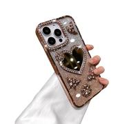 Nogkdyc Transparent Phone Case for Iphone 16promax 3D Rhinestone Love Mirror Phone Case for Iphone 16/15/14/13/12 Silicone All-inclusive Drop Resistant(gold,for iPhone 12pro)