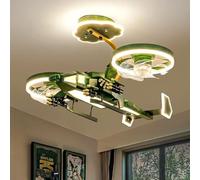 NOGRAX Lampadario per aeroplano per bambini Ventilatore da soffitto a forma di elicottero Ventilatore da soffitto per camera da letto per ragazzi Lampada (Green)