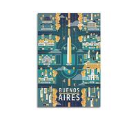NOHF Poster da viaggio BUENOS AIRES Lllustrated mappa poster stampa artistica da parete estetica retrò decorazione per stanza ufficio 30 x 45 cm, senza cornice