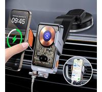 NOHON 15W Qi Caricatore Wireless Auto：Supporto Telefono Auto con Clip Ventosa per iPhone 17 16 15 14 13 12,Samsung,Xiaomi,360° Rotazione Auto-Bloccaggio Porta Cellulare Ricarica Wireless Auto