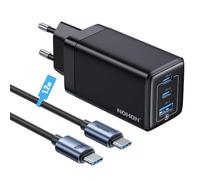 NOHON Caricatore USB-C Rapido Caricabatterie: 65W GaN Alimentatore PD 3.0 con Cavo USB C Ricarica Rapido 140W 1.2M | 3 Porte Compatibile con iPhone 12 13 14 15 Macbook iPad Xiaomi Samsung Galaxy S