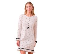 Noidinotte - Camicia da notte donna caldo cotone articolo fiocco - M Panna