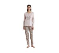 Noidinotte - Pigiama Donna in Cotone Top Manica Lunga e Pantalone Lungo Articolo Animalier - L Beige