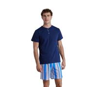 Noidinotte - Pigiama Uomo in Cotone con Top con Collo Tre Bottoni e Pantalone Corto Articolo Colorful - XXL Blu