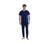 Noidinotte - Pigiama Uomo in Cotone Top Aperto Davanti Manica Corta e Pantalone Lungo Articolo Timeless - M Blu