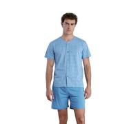 Noidinotte - Pigiama Uomo in Cotone Top Manica Corta Aperto Davanti e Pantalone Corto Articolo Timeless - S Azzurro