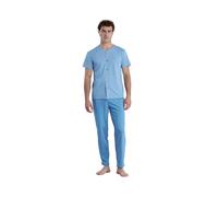 Noidinotte - Pigiama Uomo in Cotone Top Manica Corta Aperto Davanti e Pantalone Lungo Articolo Timeless - XL Azzurro
