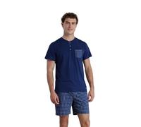 Noidinotte - Pigiama Uomo in Cotone Top Manica Corta e Pantalone Corto Articolo Timeless - L Blu