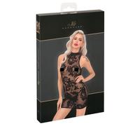 Abito Mini Trasparente Ricamato con Rose Noir (Nero)