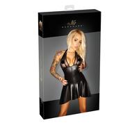 Abito Nero Piegato con Inserto Velato e Collo Halter - M