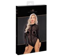Body Sexy Trasparente con Ricami Leopardati Noir - M
