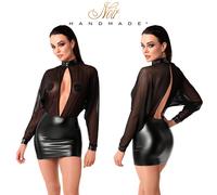 Noir Dress Vestito Elegante con Maniche Lunghe a Pipistrello e Gonna Corta Nera