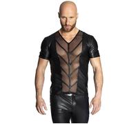 Noir Handmade Camicia Wetlook Uomo con Inserti Hot Tulle Nera - S-3XL