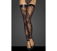 Noir Handmade F243 Tulle Stockings with Patterned Flock Embroidery S