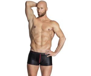 Noir Handmade - Fresco Nero Uomo Effetto Lucido Pantaloncini con Rosso Zip -