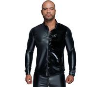 Noir Handmade - Uomo Wetlook Maniche Lunghe Camicia Con Lackelementen Nero -