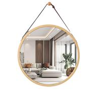 NOIRDA Specchio Da Parete Legno Con Cordino Regolabile, Specchio Da Barba, Specchio Tondo Da Appendere Per Bagno Per Soggiorno Camera Da Letto Ingresso Decorazione(Wood color,38cm/14.9in)