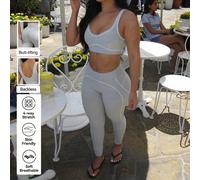 NOIRLYN Set da yoga e allenamento da donna a 2 pezzi con contrasto di colori autunnali, top sportivo imbottito e leggings skinny a vita alta con effetto sollevamento glutei per la palestra, elegante L