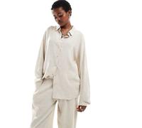 Noisy May - Camicia in misto lino color avena in coordinato-Marrone XL