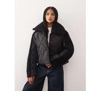 Noisy May - Cappotto taglio corto nero trapuntato con colletto e inserto in pile borg XL