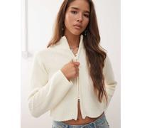 Noisy May - Cardigan accollato color crema con zip-Bianco M