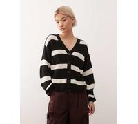 Noisy May - Cardigan in maglia a coste a righe color crema e nero XL