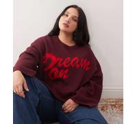 Noisy May Curve - Maglia squadrata girocollo bordeaux con scritta rossa-Rosso 50