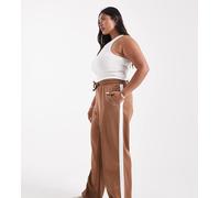 Noisy May Curve - Pantaloni dritti in jersey color marrone chiaro con righe laterali 46
