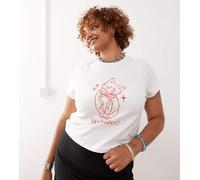 Noisy May Curve - T-shirt mini bianca con stampa di gatto-Bianco 46