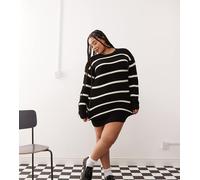 Noisy May Curve - Vestito maglia extra largo nero e crema a righe 44