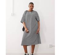 Noisy May Curve - Vestito T-shirt midi nero e bianco a righe-Multicolore 50