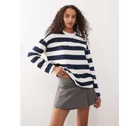 Noisy May - Felpa bianca e blu navy a righe-Bianco M