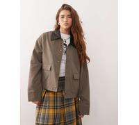 Noisy May - Giacca barn marrone con colletto in pelle sintetica S