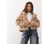 Noisy May - Giacca taglio corto beige effetto teddy-Bianco M