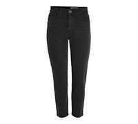 NOISY MAY Jeans Diritta a Vita Alta in Denim Elasticizzato con Lavaggio Grezzo Denim NMMONI, Colore:Nero, Taglia:25W / 32L, Lunghezza della Gamba:L32