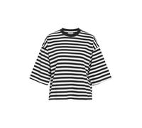 Noisy May - T-shirt squadrata nera a righe-Nero XS