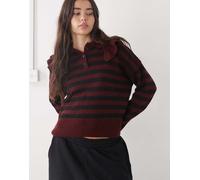 Noisy May - Maglione lavorato bordeaux a righe con colletto alla Peter Pan e scollo serafino-Rosso 2XL