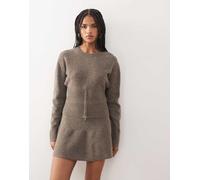 Noisy May - Maglione lavorato marrone chiaro mélange con zip in coordinato XS
