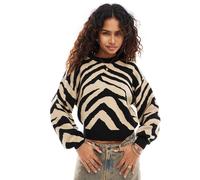 Noisy May - Maglione lavorato nero e beige con stampa zebrata S