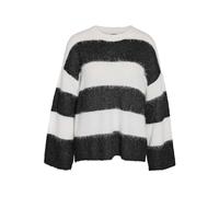 Noisy May - Maglione oversize nero e pietra a righe effetto lanuginoso S