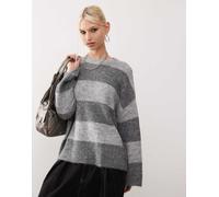 Noisy May - Maglione testurizzato oversize grigio a righe tono su tono XL