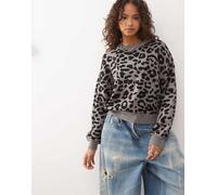 Noisy May - Maglione vestibilità comoda grigio leopardato-Nero S